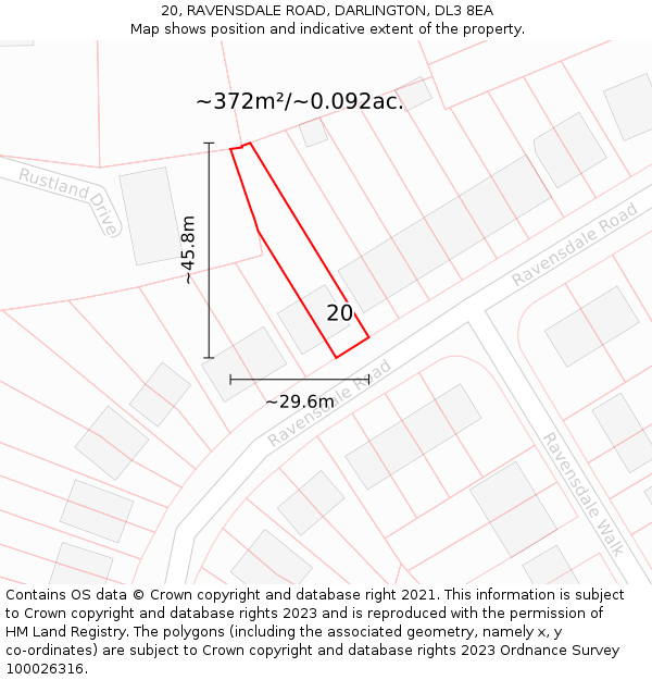 20, RAVENSDALE ROAD, DARLINGTON, DL3 8EA: Plot and title map