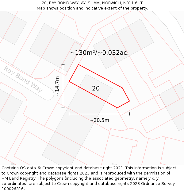 20, RAY BOND WAY, AYLSHAM, NORWICH, NR11 6UT: Plot and title map