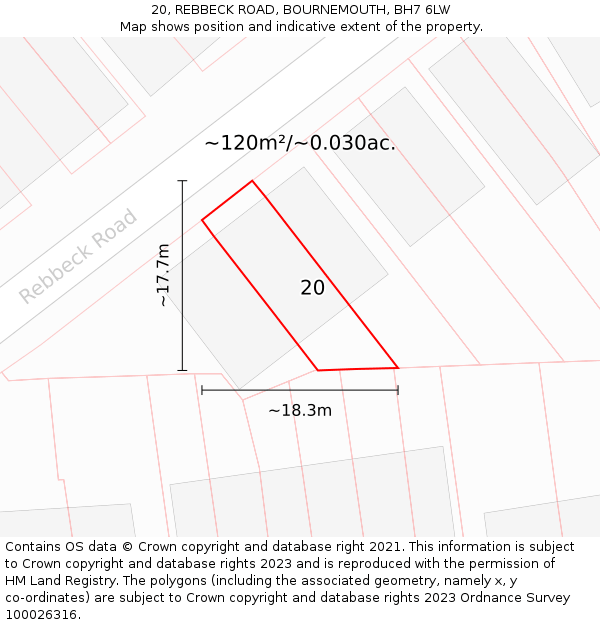 20, REBBECK ROAD, BOURNEMOUTH, BH7 6LW: Plot and title map