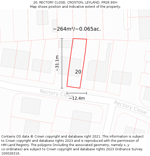 20, RECTORY CLOSE, CROSTON, LEYLAND, PR26 9SH: Plot and title map
