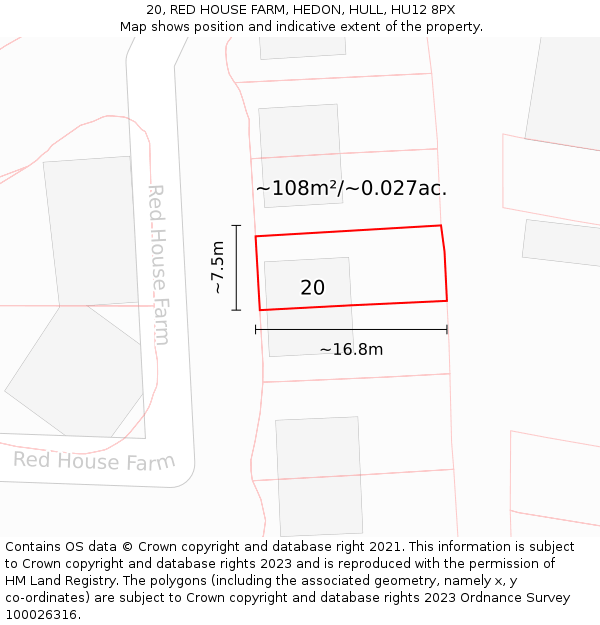 20, RED HOUSE FARM, HEDON, HULL, HU12 8PX: Plot and title map