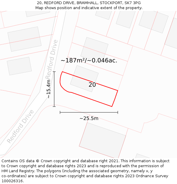 20, REDFORD DRIVE, BRAMHALL, STOCKPORT, SK7 3PG: Plot and title map