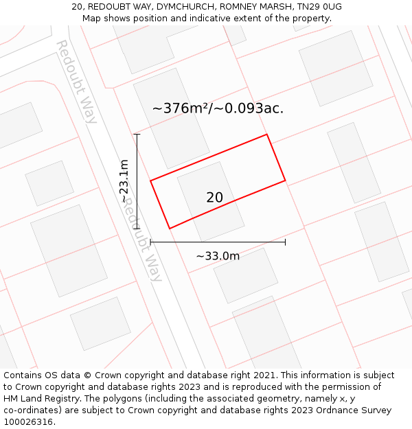 20, REDOUBT WAY, DYMCHURCH, ROMNEY MARSH, TN29 0UG: Plot and title map