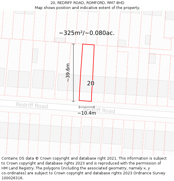 20, REDRIFF ROAD, ROMFORD, RM7 8HD: Plot and title map