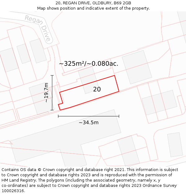 20, REGAN DRIVE, OLDBURY, B69 2GB: Plot and title map