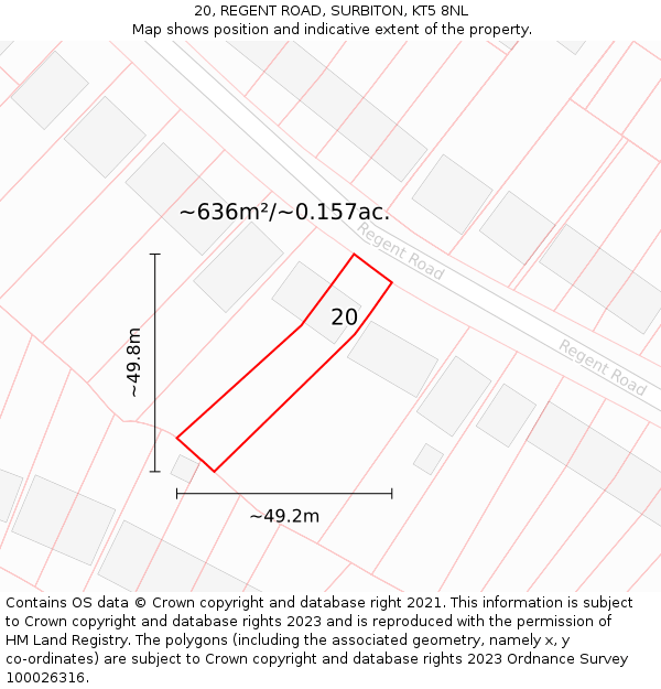 20, REGENT ROAD, SURBITON, KT5 8NL: Plot and title map