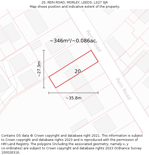 20, REIN ROAD, MORLEY, LEEDS, LS27 0JA: Plot and title map