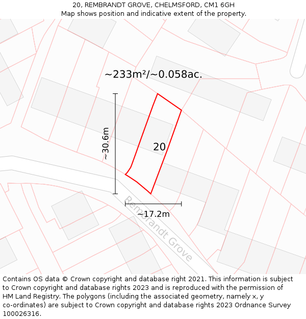 20, REMBRANDT GROVE, CHELMSFORD, CM1 6GH: Plot and title map