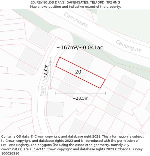 20, REYNOLDS DRIVE, OAKENGATES, TELFORD, TF2 6NG: Plot and title map