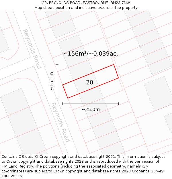 20, REYNOLDS ROAD, EASTBOURNE, BN23 7NW: Plot and title map