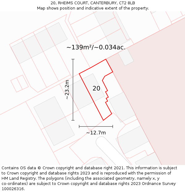 20, RHEIMS COURT, CANTERBURY, CT2 8LB: Plot and title map