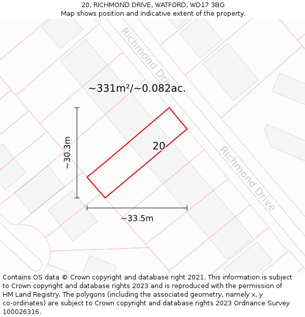 20, RICHMOND DRIVE, WATFORD, WD17 3BG: Plot and title map