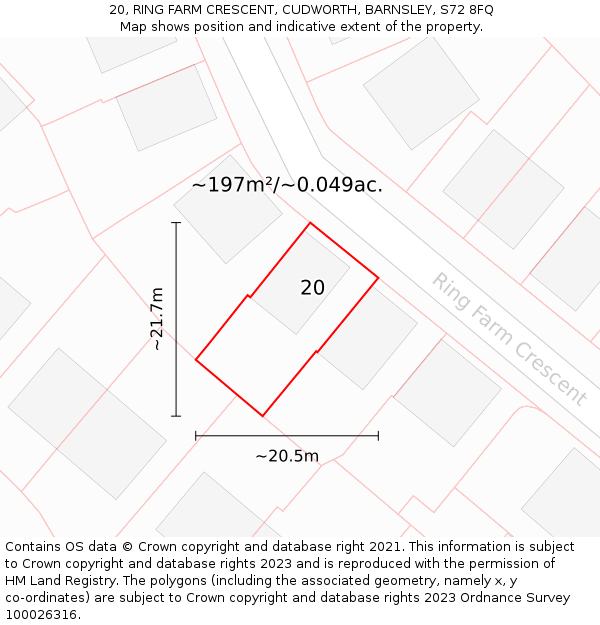 20, RING FARM CRESCENT, CUDWORTH, BARNSLEY, S72 8FQ: Plot and title map