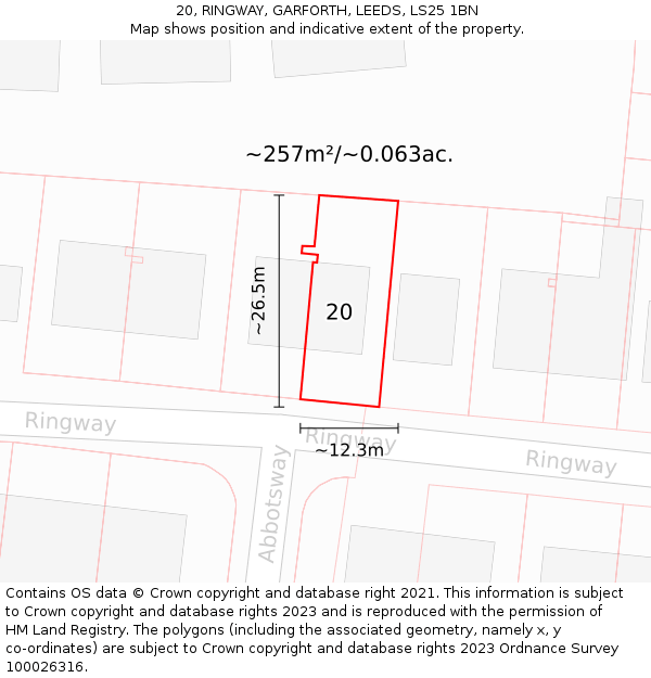 20, RINGWAY, GARFORTH, LEEDS, LS25 1BN: Plot and title map