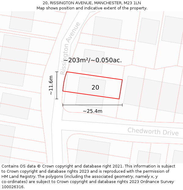 20, RISSINGTON AVENUE, MANCHESTER, M23 1LN: Plot and title map