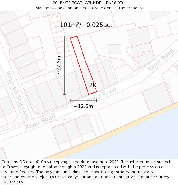 20, RIVER ROAD, ARUNDEL, BN18 9DH: Plot and title map