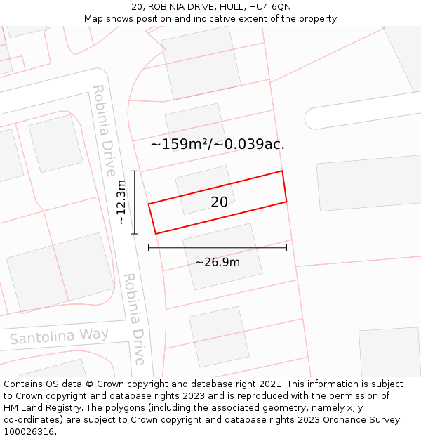 20, ROBINIA DRIVE, HULL, HU4 6QN: Plot and title map