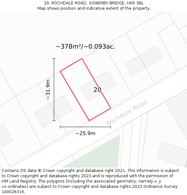 20, ROCHDALE ROAD, SOWERBY BRIDGE, HX6 3BL: Plot and title map