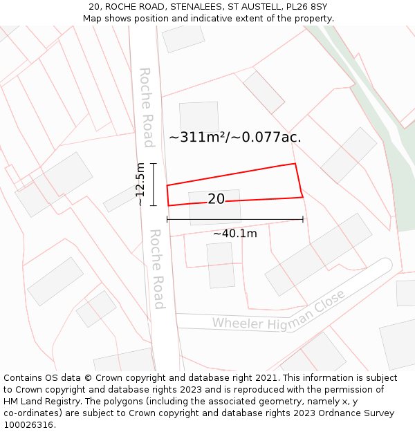 20, ROCHE ROAD, STENALEES, ST AUSTELL, PL26 8SY: Plot and title map