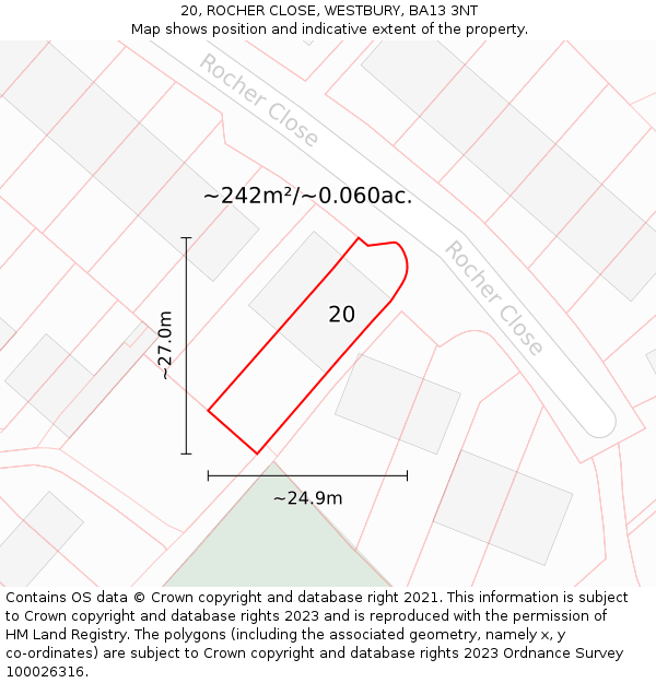 20, ROCHER CLOSE, WESTBURY, BA13 3NT: Plot and title map