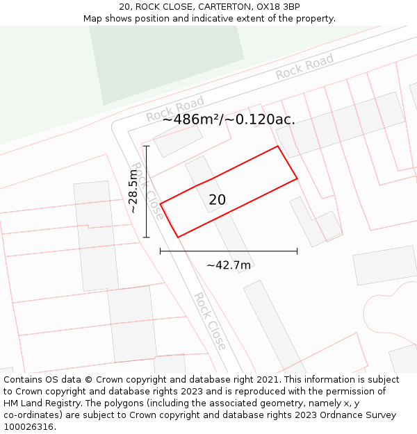 20, ROCK CLOSE, CARTERTON, OX18 3BP: Plot and title map