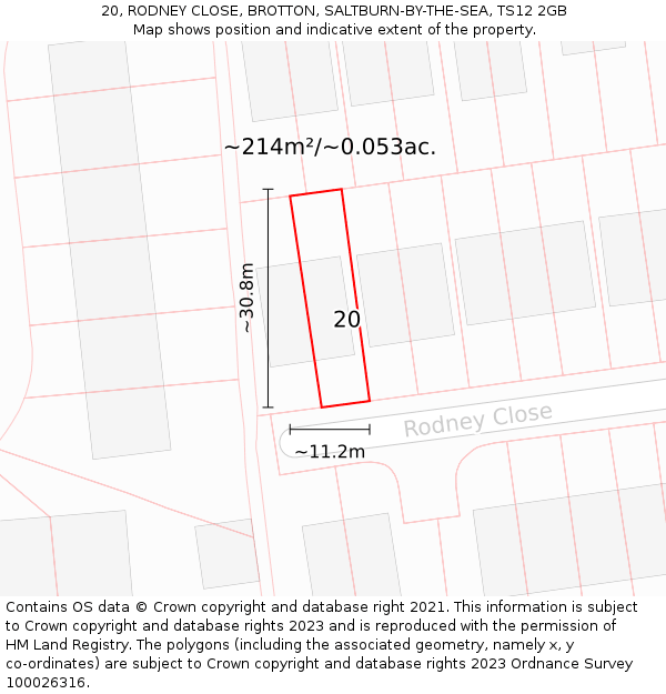 20, RODNEY CLOSE, BROTTON, SALTBURN-BY-THE-SEA, TS12 2GB: Plot and title map