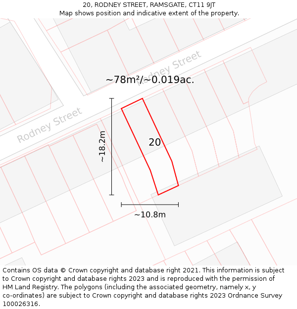 20, RODNEY STREET, RAMSGATE, CT11 9JT: Plot and title map