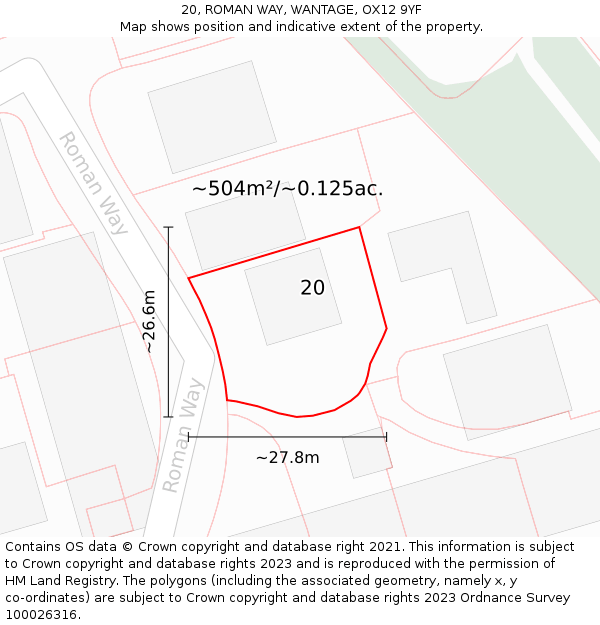 20, ROMAN WAY, WANTAGE, OX12 9YF: Plot and title map