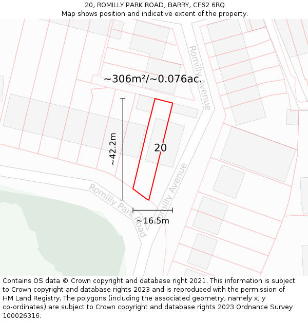 20, ROMILLY PARK ROAD, BARRY, CF62 6RQ: Plot and title map