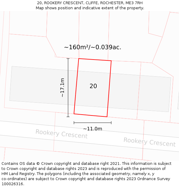 20, ROOKERY CRESCENT, CLIFFE, ROCHESTER, ME3 7RH: Plot and title map