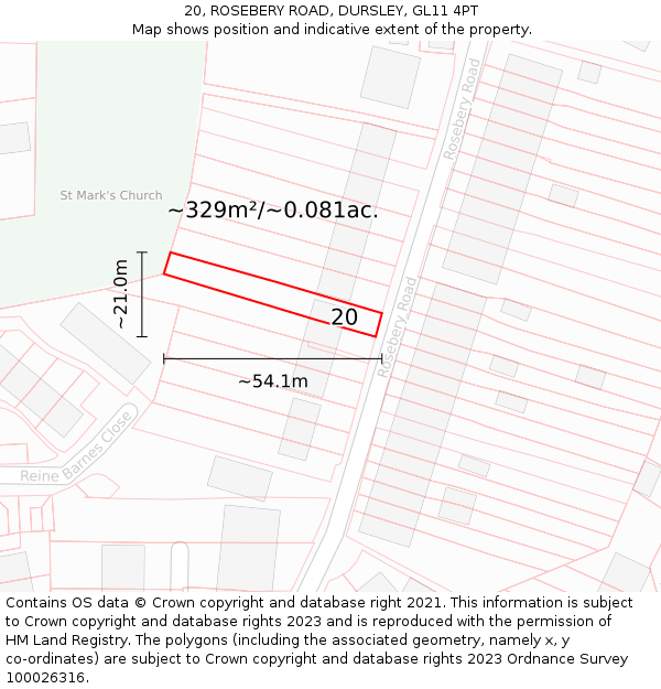 20, ROSEBERY ROAD, DURSLEY, GL11 4PT: Plot and title map