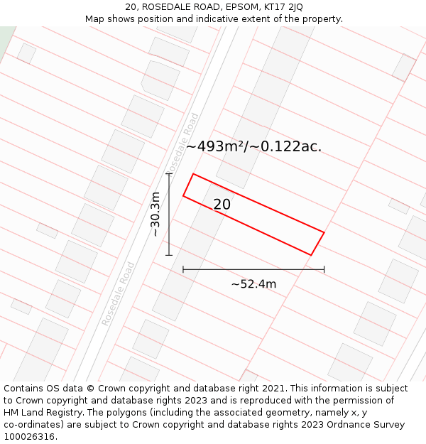 20, ROSEDALE ROAD, EPSOM, KT17 2JQ: Plot and title map