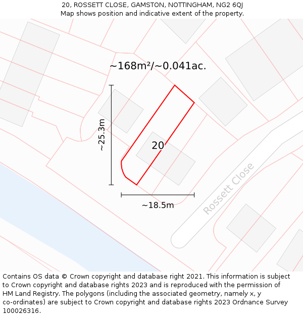 20, ROSSETT CLOSE, GAMSTON, NOTTINGHAM, NG2 6QJ: Plot and title map