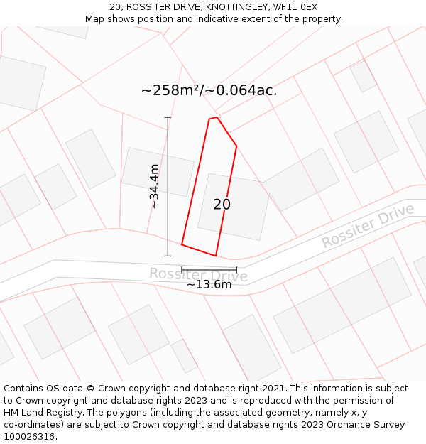 20, ROSSITER DRIVE, KNOTTINGLEY, WF11 0EX: Plot and title map