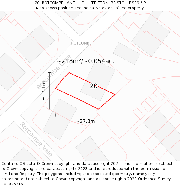 20, ROTCOMBE LANE, HIGH LITTLETON, BRISTOL, BS39 6JP: Plot and title map