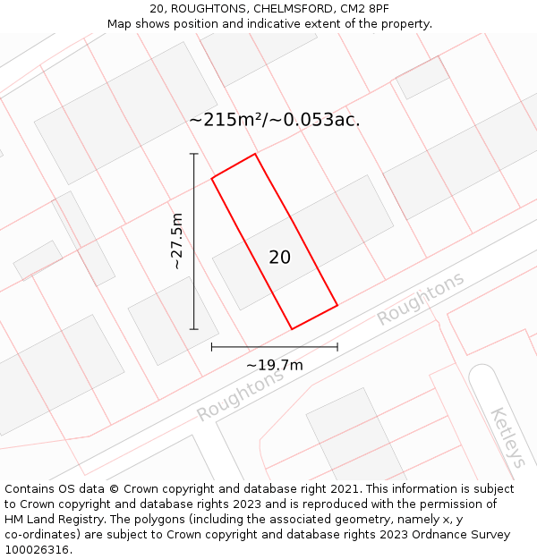 20, ROUGHTONS, CHELMSFORD, CM2 8PF: Plot and title map