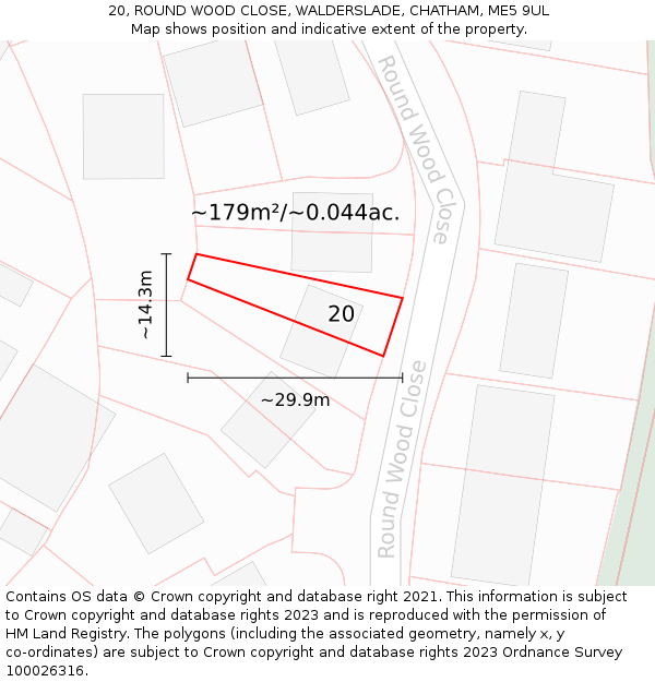 20, ROUND WOOD CLOSE, WALDERSLADE, CHATHAM, ME5 9UL: Plot and title map