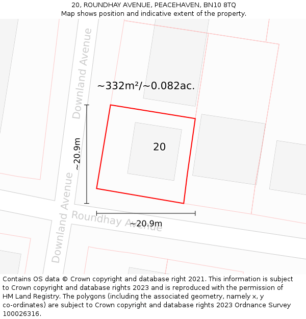 20, ROUNDHAY AVENUE, PEACEHAVEN, BN10 8TQ: Plot and title map