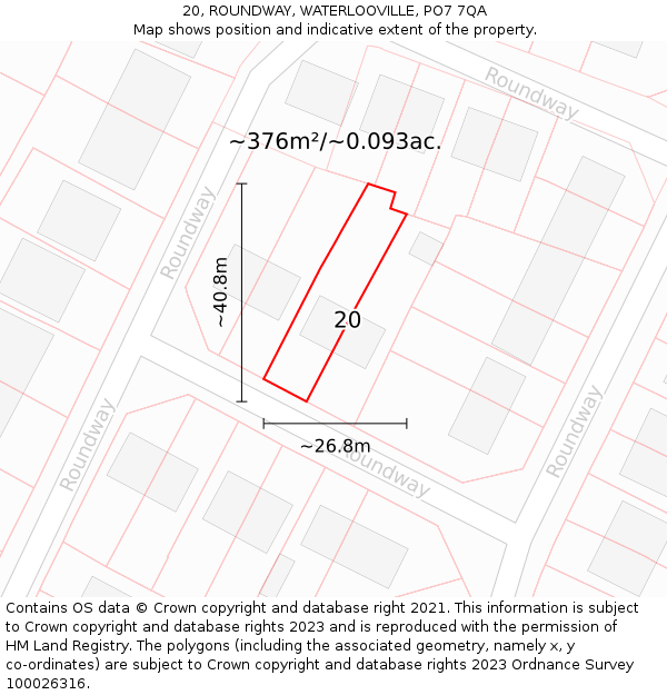 20, ROUNDWAY, WATERLOOVILLE, PO7 7QA: Plot and title map