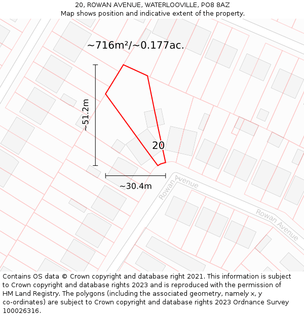 20, ROWAN AVENUE, WATERLOOVILLE, PO8 8AZ: Plot and title map