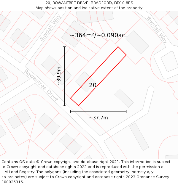 20, ROWANTREE DRIVE, BRADFORD, BD10 8ES: Plot and title map