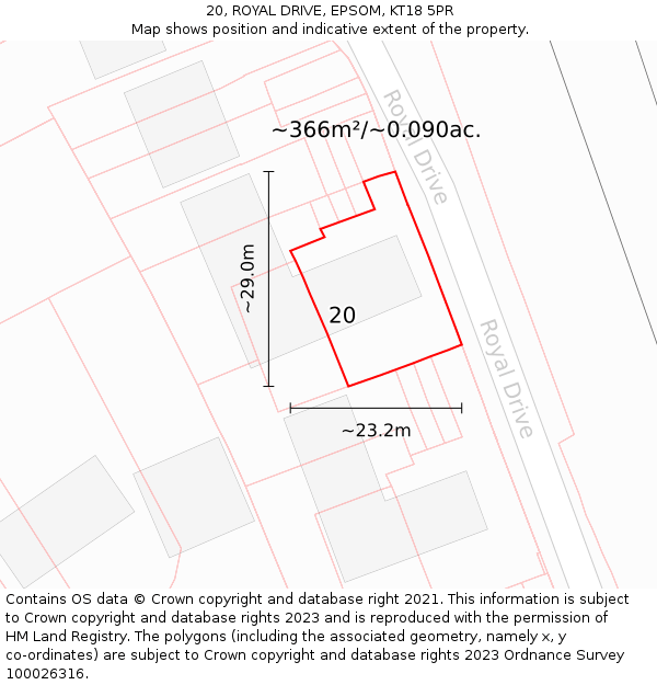 20, ROYAL DRIVE, EPSOM, KT18 5PR: Plot and title map