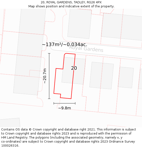 20, ROYAL GARDENS, TADLEY, RG26 4PX: Plot and title map