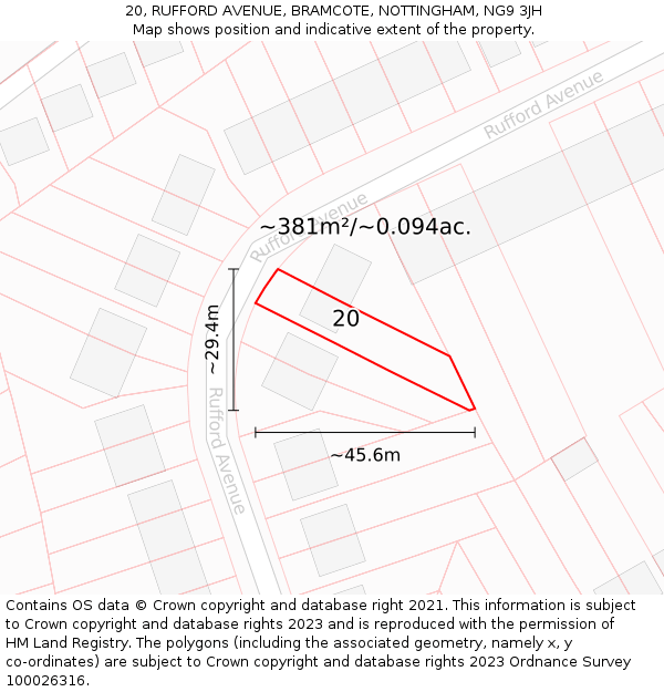 20, RUFFORD AVENUE, BRAMCOTE, NOTTINGHAM, NG9 3JH: Plot and title map