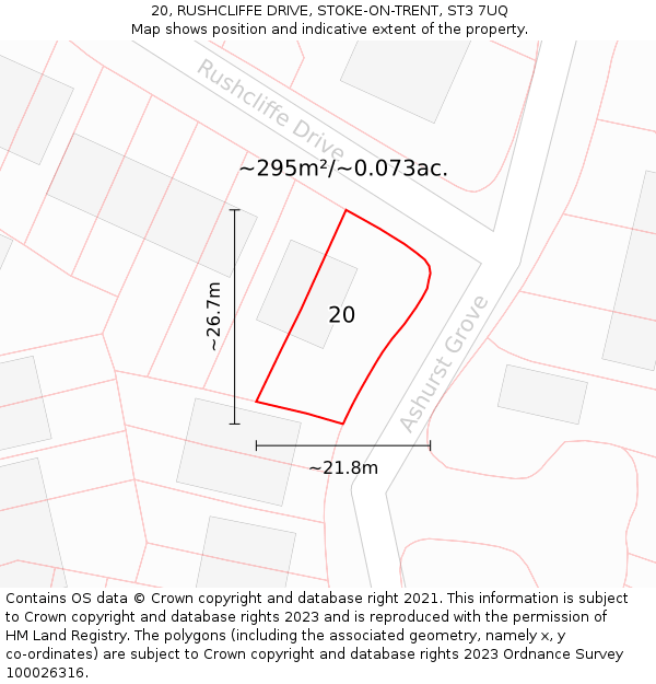 20, RUSHCLIFFE DRIVE, STOKE-ON-TRENT, ST3 7UQ: Plot and title map