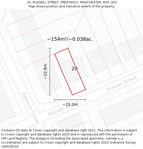 20, RUSSELL STREET, PRESTWICH, MANCHESTER, M25 1EQ: Plot and title map