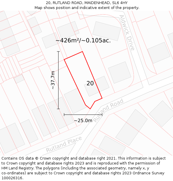 20, RUTLAND ROAD, MAIDENHEAD, SL6 4HY: Plot and title map