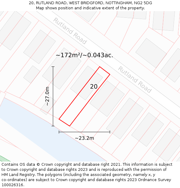 20, RUTLAND ROAD, WEST BRIDGFORD, NOTTINGHAM, NG2 5DG: Plot and title map