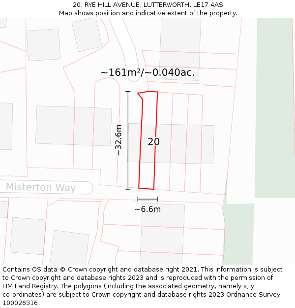 20, RYE HILL AVENUE, LUTTERWORTH, LE17 4AS: Plot and title map