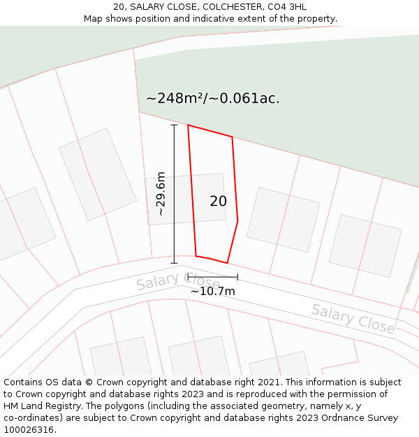 20, SALARY CLOSE, COLCHESTER, CO4 3HL: Plot and title map